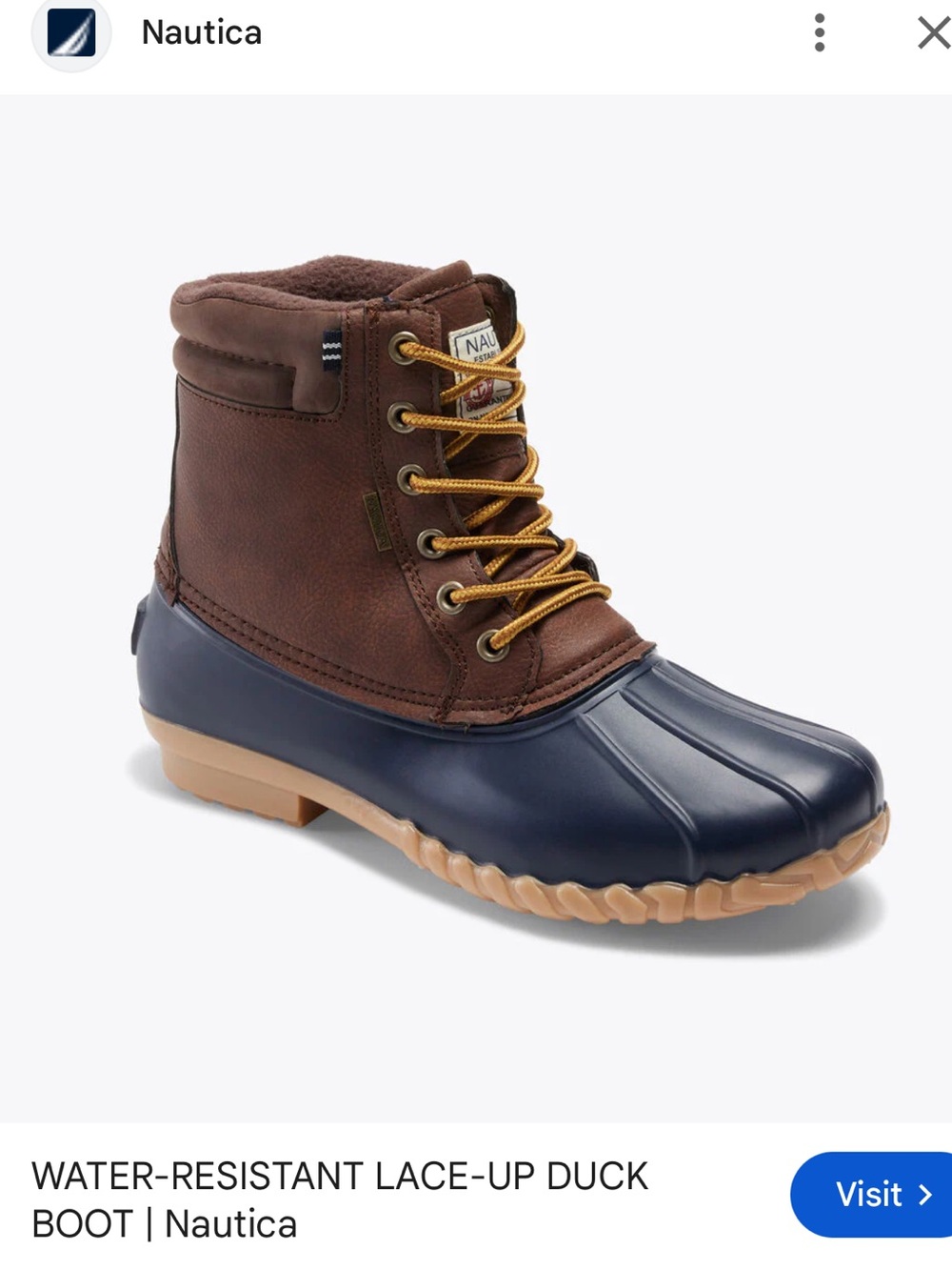 NAUTICA Brown Leather and Navy Rubber Duck Boots with Tan Sole